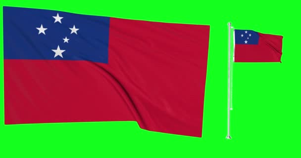 绿屏萨摩亚两面旗帜摇曳萨莫扬旗杆动画3D彩色键 — 图库视频影像
