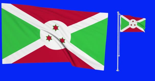 Lazo Pantalla Verde Burundi Dos Banderas Ondeando Animación Burundesa — Vídeo de stock