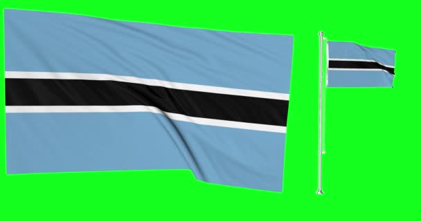 Boucle Écran Vert Botswana Deux Drapeaux Agitant Drapeau Botswanais Animation — Video