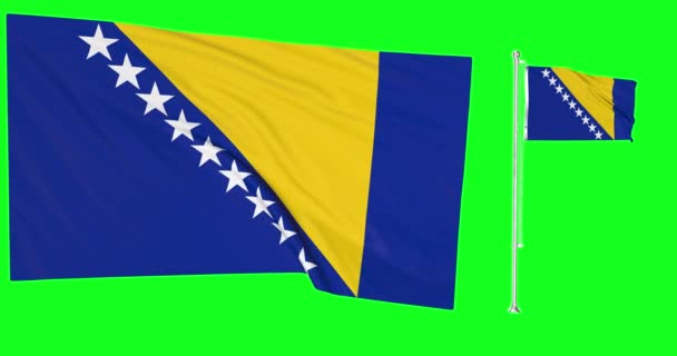 Πράσινη Θηλιά Οθόνης Της Βοσνίας Και Ερζεγοβίνης Δυο Σημαίες Κυματίζουν — Αρχείο Βίντεο