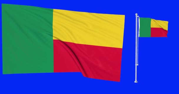 Зелений Екран Беніну Два Прапори Розмахують Бенінським Флагштоком Анімації — стокове відео