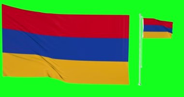 Ermenistan 'ın yeşil ekran döngüsü Ermeni bayrağını sallayan iki bayrak 3d