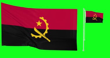 Yeşil ekran Angola iki bayrak sallıyor angolan bayrak direği animasyon 3d kroma anahtarı