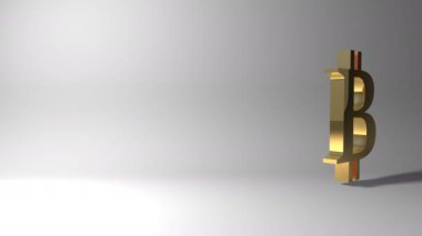 Beyaz arkaplan animasyonu 3d üzerinde dönen altın parlayan bitcoin sembolü