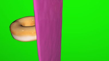 Donut desenli donut pembe camlı yeşil ekran krom anahtar animasyonu 3d