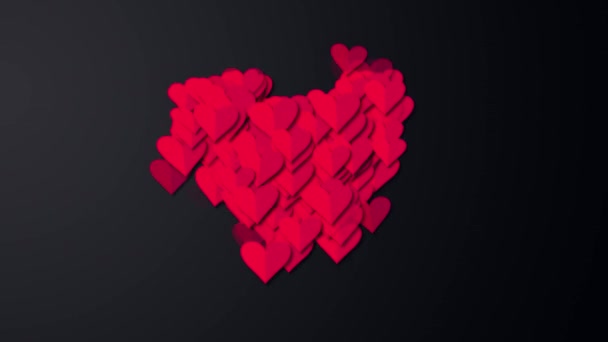 小さな赤いハートの愛のコンセプトに心を読むバレンタインデーアニメーション黒 — ストック動画