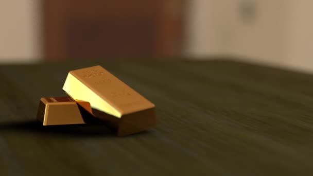 Lingote Oro Sobre Mesa — Vídeo de stock