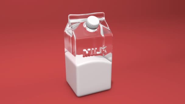 Ciekła Krowa Mleko Napój Mleczny Pudełko Karton Wapń Śniadanie Animacja — Wideo stockowe