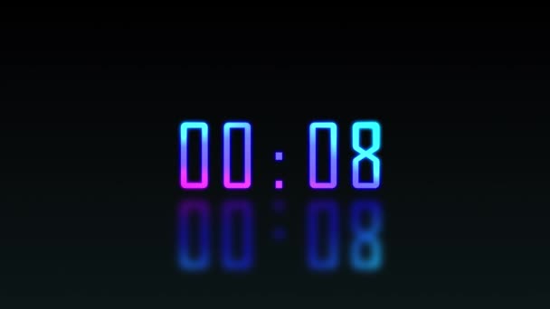 Countdown Sekunden Elektronische Zeitschaltuhr Neon Lichtgradienten Animation — Stockvideo