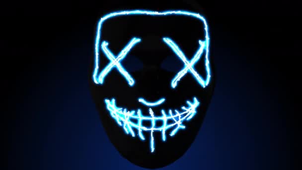 Mask Led Neon Light Masquerade Halloween Costume Party Blue Background — Stock Video