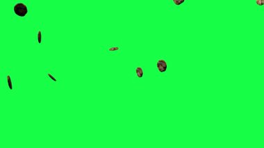 Amerikan kurabiyeleri çikolata yağmuru düşen yeşil ekran krom anahtar animasyonu 