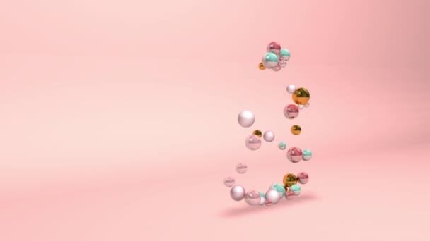 Abstraktní Číslo Číslice Osm Perličkami Perly Koule Růžovém Pozadí Animati — Stock video