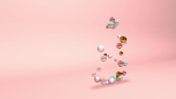 Número Dígito Abstracto Ocho Con Bolas Perlas Sobre Fondo Rosa — Vídeos de Stock