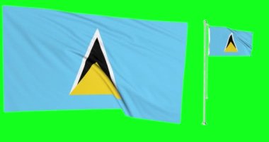 Yeşil ekran Saint Lucia iki bayrak sallıyor Lucian bayrak direği animasyonu 3d chr