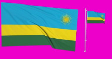 Yeşil ekran Ruanda iki bayrak sallıyor Ruanda bayrak direği animasyon 3d kroma anahtarı