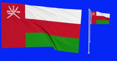 Yeşil ekran Umman iki bayrak sallıyor omani bayrak direği animasyon 3d kroma anahtarı