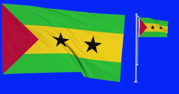 Zielony Ekran Sao Tome Principe Dwie Flagi Machające Tomean Flagpole — Wideo stockowe