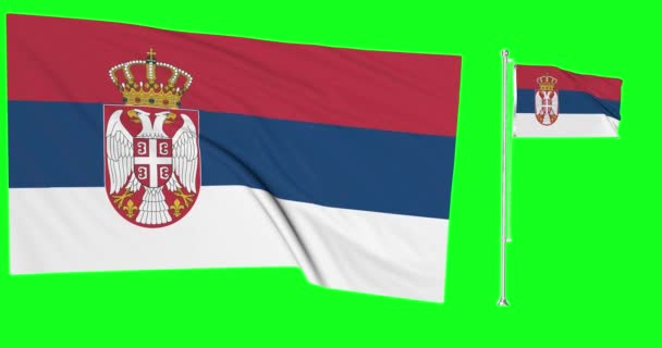 Zöld Képernyő Szerbia Két Zászló Integető Szerb Zászlórúd Animáció Chroma — Stock videók