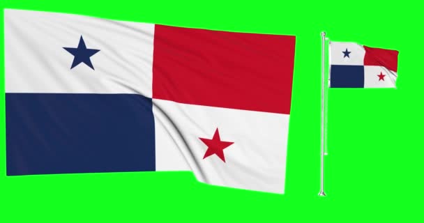 Zielony Ekran Panama Dwie Flagi Machanie Panamski Flagpole Animacja Chroma — Wideo stockowe