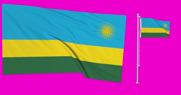 Zelená Obrazovka Rwanda Dvě Vlajky Mávání Rwandské Vlajky Animace Chroma — Stock video