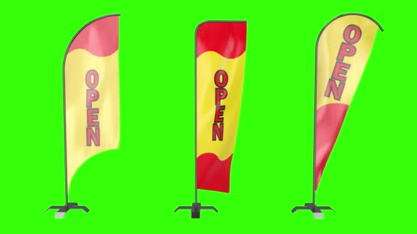 Open Group Flag Feather Waving Flagpole Banner Green Screen Chroma — Stock Video