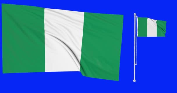 Verde Pantalla Nigeria Dos Banderas Ondeando Viento Nigeriano Bandera Animación — Vídeo de stock