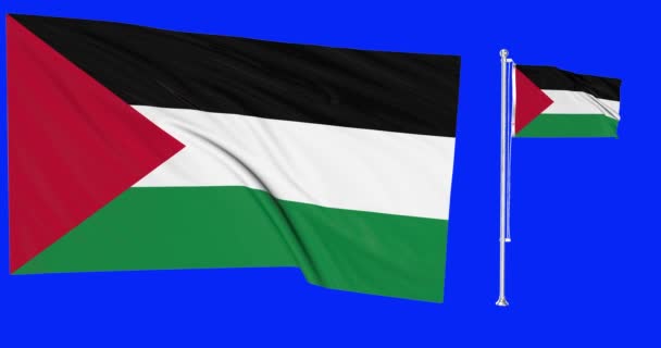 Зеленый Экран Палестина Два Флага Размахивая Палестинским Флагштоком Анимации — стоковое видео