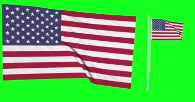 Amerika Birleşik Devletleri 'nde yeşil ekran Amerikan bayrak direği animasyonu 3d