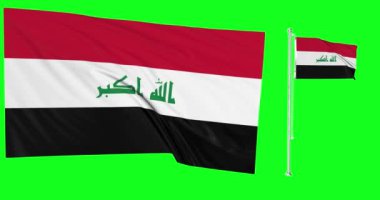 Irak 'ın yeşil ekran döngüsü Irak bayrak direği animasyonu 3d