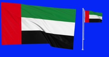 Yeşil ekran Birleşik Arap Emirlikleri körfez bayrak direği animasyonu 3d