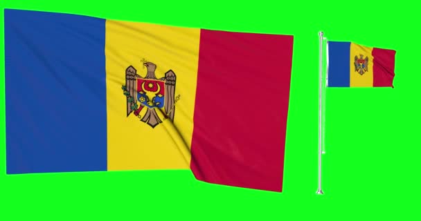 Зелений Екран Молдова Два Прапори Розмахуючи Пліснявою Анімації Хрома Ключ — стокове відео