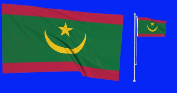 Pantalla Verde Mauritania Dos Banderas Ondeando Mauritano Bandera Animación Chrom — Vídeos de Stock