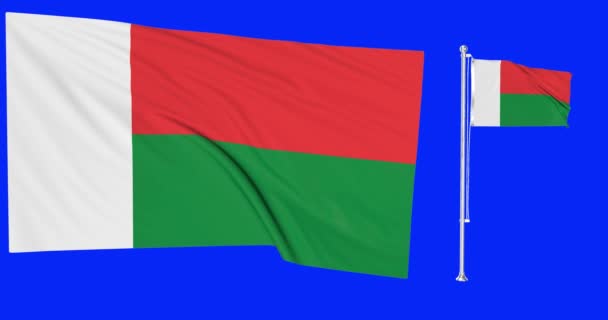 Зеленый Экран Мадагаскар Два Флага Мадагаскарской Анимацией Флагштока — стоковое видео