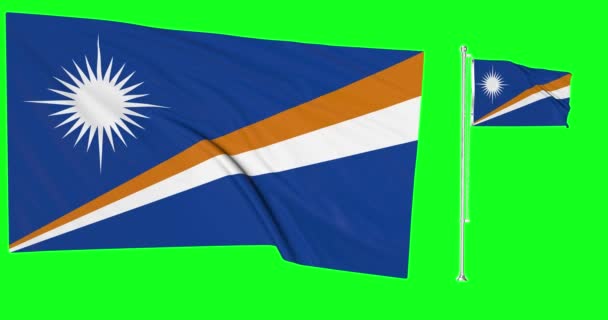 Tela Verde Ilhas Marshall Duas Bandeiras Marshallese Flagpole Animação Chr — Vídeo de Stock