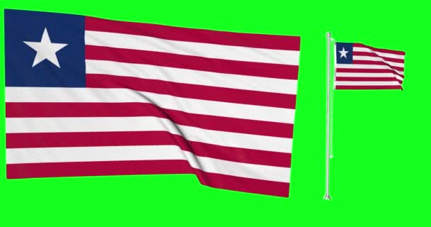 Zelená Obrazovka Libérie Dvě Vlajky Mávající Liberijskou Vlajkovou Animací Chroma — Stock video