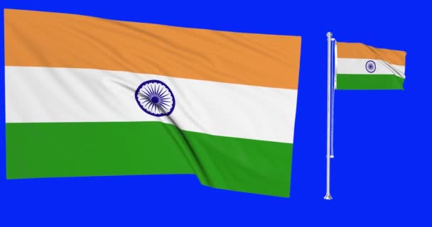 Green Screen Indien Zwei Flaggen Schwenken Indische Flaggenmast Animation Chroma — Stockvideo
