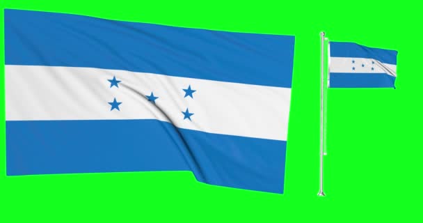 Zielony Ekran Honduras Dwie Flagi Machając Honduran Flagpole Animacji Chroma — Wideo stockowe