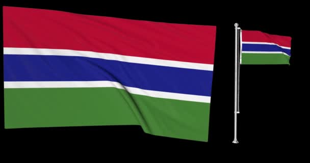 Groen Scherm Gambia Twee Vlaggen Zwaaien Gambiaanse Vlaggenmast Animatie Chroma — Stockvideo