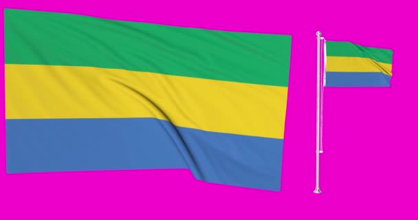 Πράσινη Οθόνη Γκαμπόν Δύο Σημαίες Κυματίζει Gabonese Σημαία Animation Chroma — Αρχείο Βίντεο
