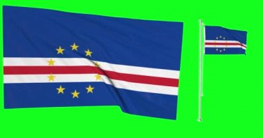 Cape Verde 'nin yeşil ekran döngüsü Cabo bayrak direği animasyonu 3d