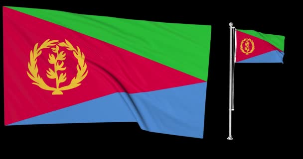 Groene Scherm Lus Van Eritrea Twee Vlaggen Zwaaien Eritrean Vlaggenmast — Stockvideo