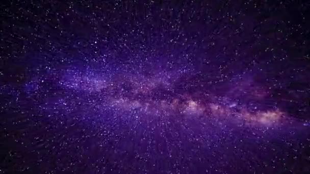 紫または紫のアンドロメダ銀河の中の星空の空間を旅してください 宇宙と乳白色の道の眺め アニメーション夜空の背景 — ストック動画