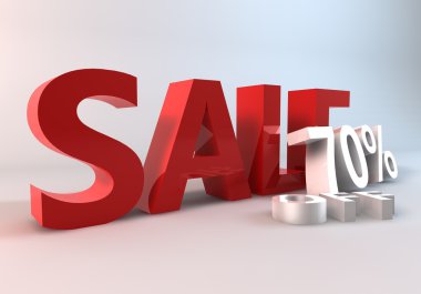 Beyaz zemin üzerine kırmızı satış % 70 3 boyutlu render