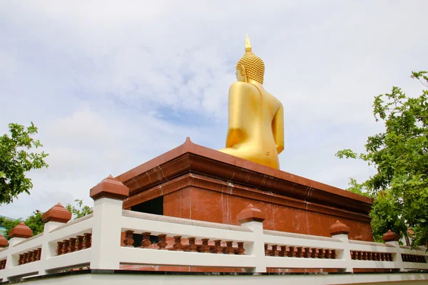 Behind of Buddha sitting with fence — Stock Photo, Image