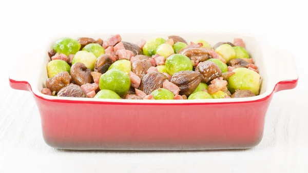Sprouts, Chestnuts & Bacon — Stock Photo, Image