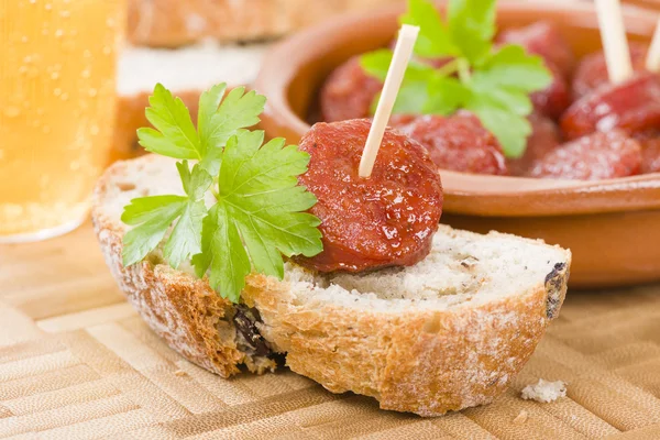 Chorizo a la Sidra Pinchos — Stock Photo, Image