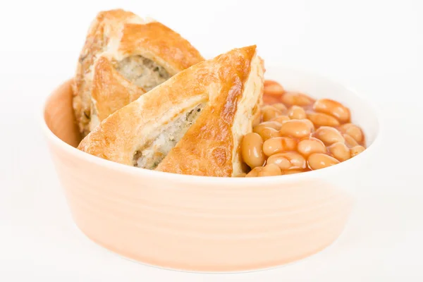 Sausage Roll and Baked Beans — Stock Photo, Image