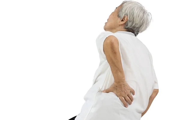 Asiatische Seniorin Die Die Hüfte Mit Der Hand Berührt Taille — Stockfoto