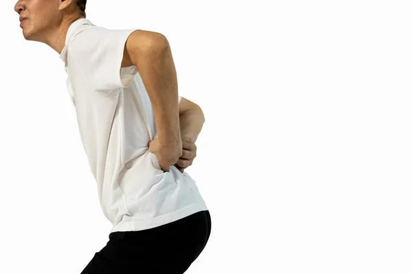 Hombre Mediana Edad Asiático Tiene Dolor Espalda Severo Sosteniendo Espalda — Foto de Stock