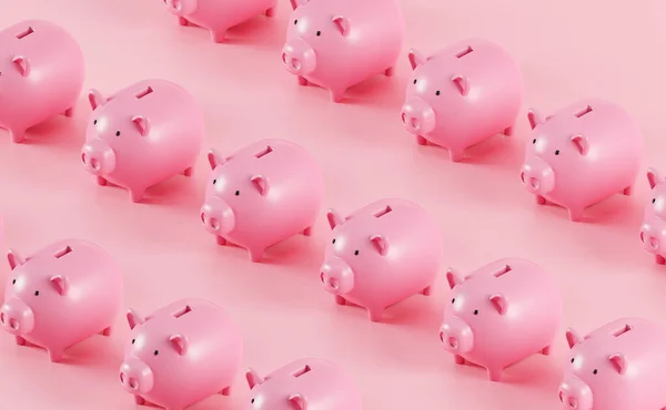 3d rendering isometric piggy bank background.